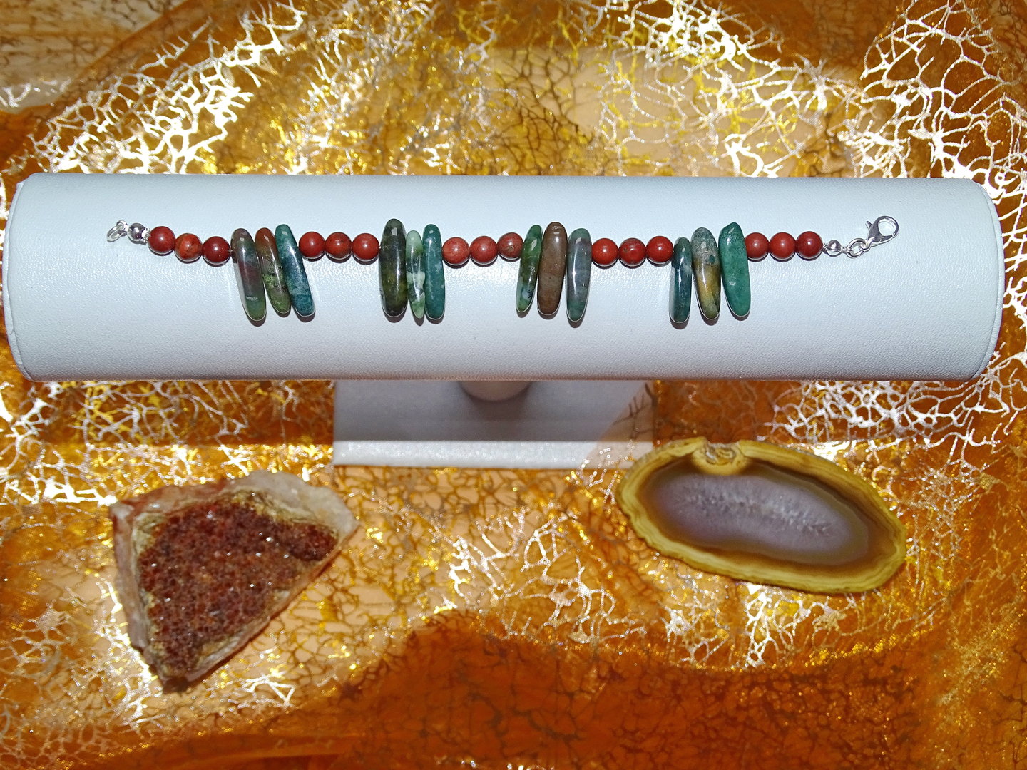 Edelsteinarmband aus grünem und rotbraunem Jaspis - Unikat