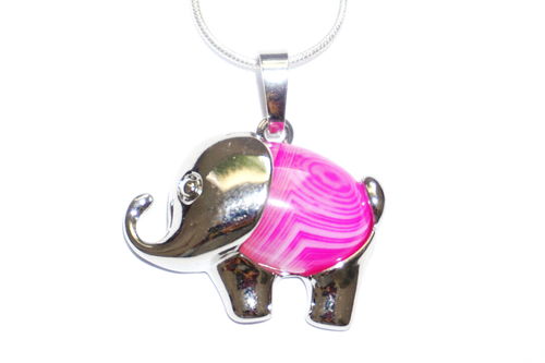 Silberkette mit pinkem Achat-Elefantenanhänger