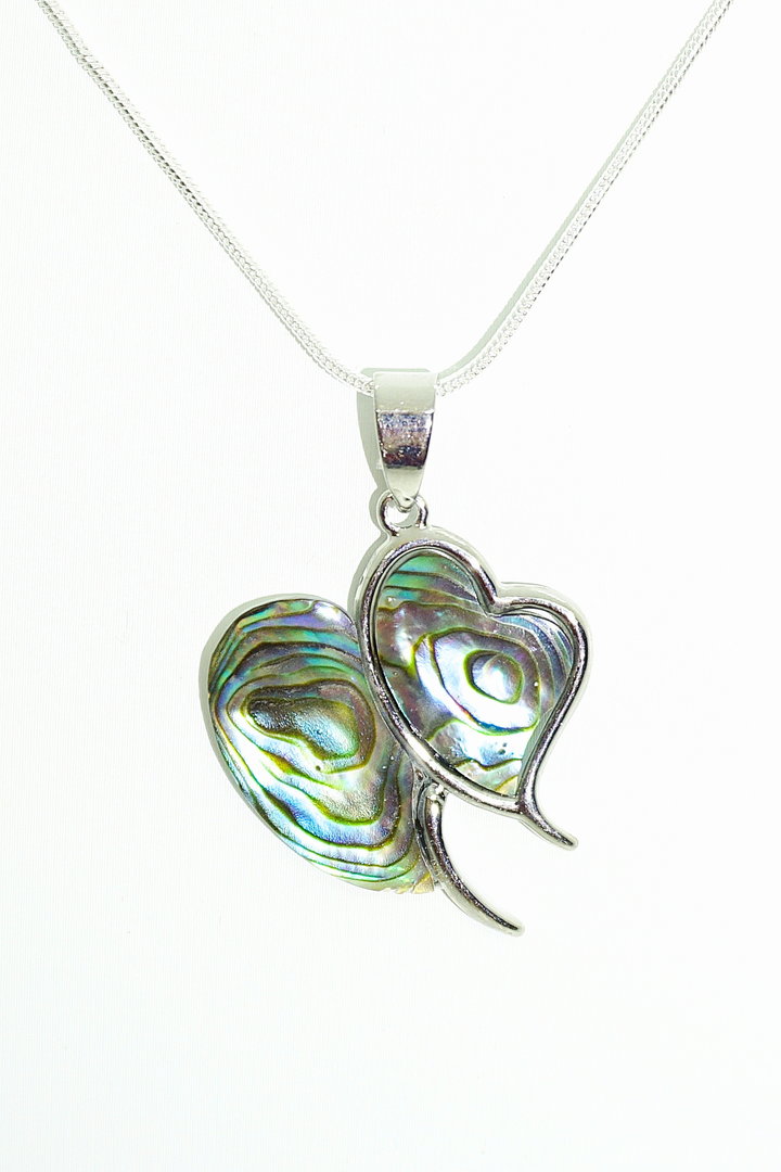 Silberkette mit doppeltem Herz aus Abalone